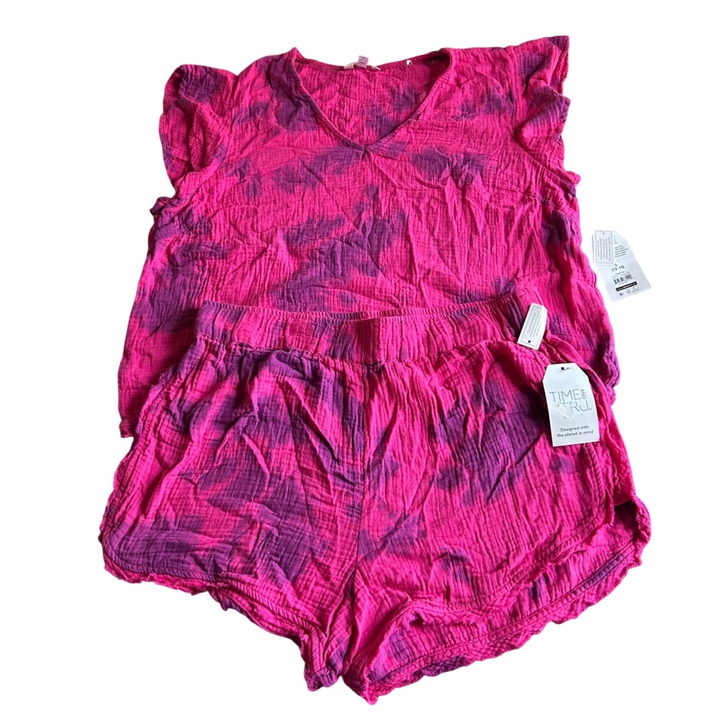 Time And Tru Tie Dye Outfit Womens Size Large Pink Purple Two Piece Summer Set